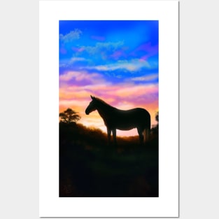 Mule Sunset Silhouette Horse Posters and Art